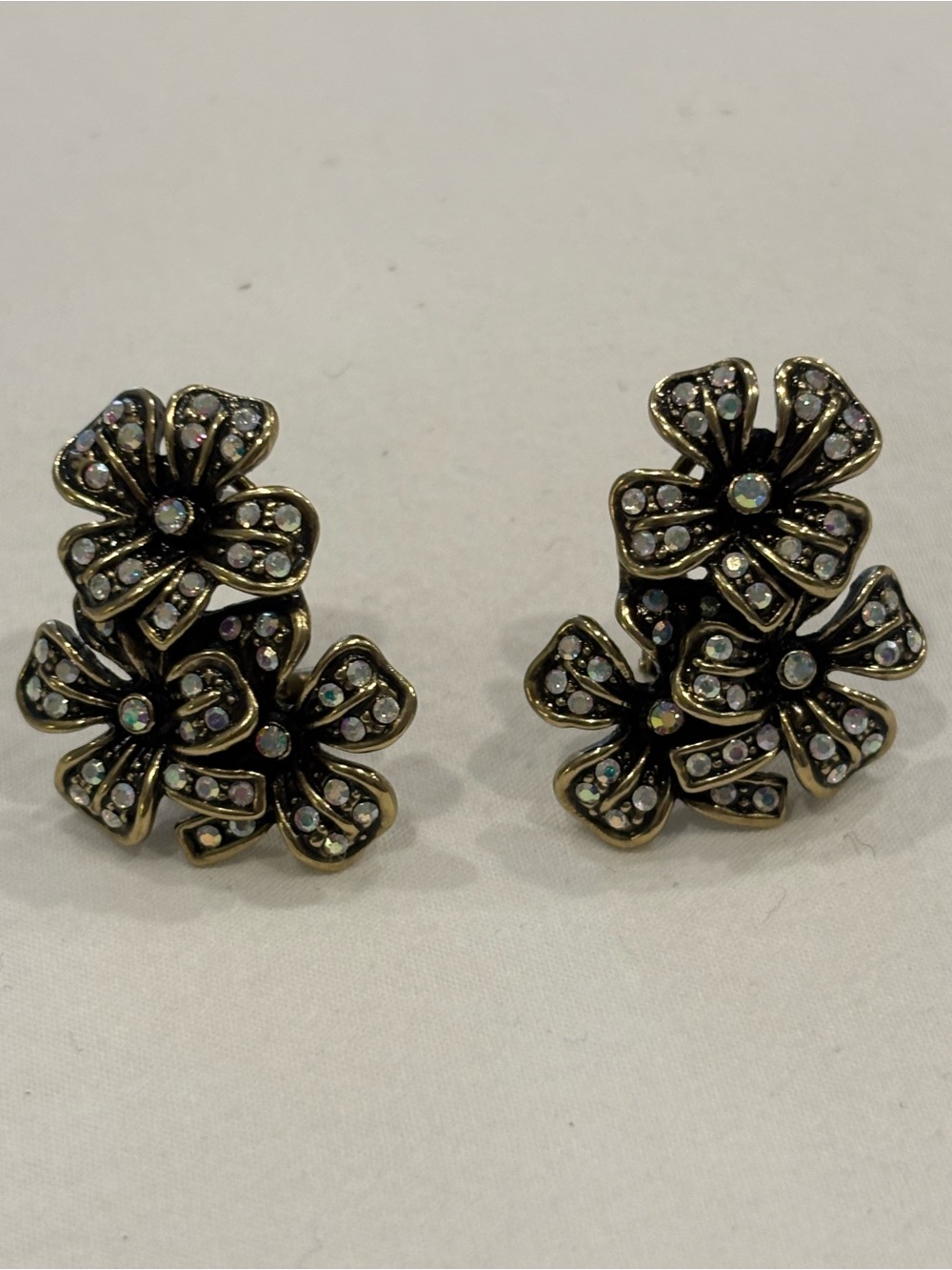 Heidi Daus Floral Crystal Cluster Drop Earrings in Antique Gold